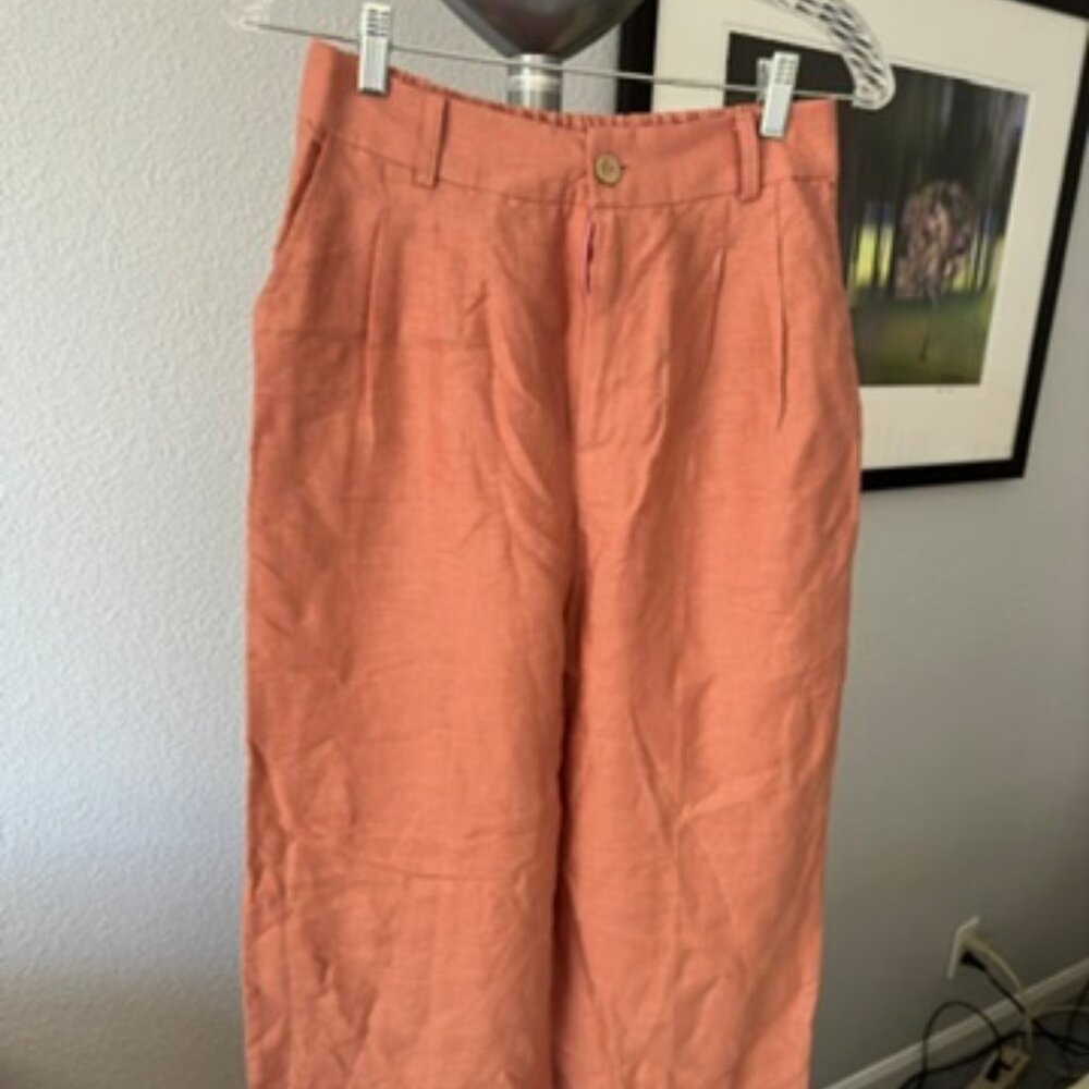 New Custom Coral Linen Trousers, medium